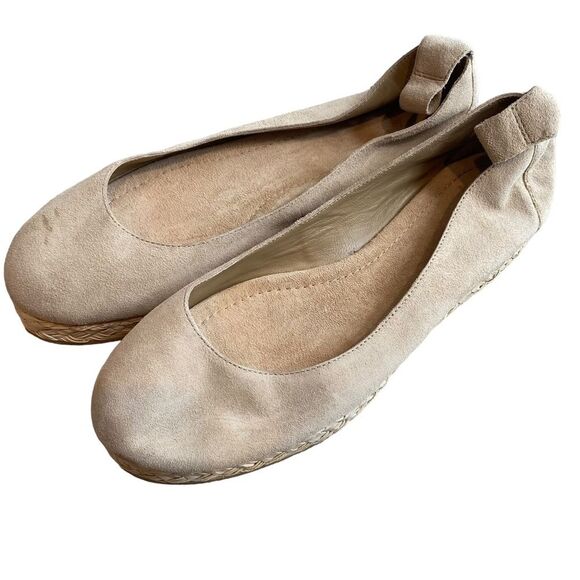 Joie Suede‎ Leather Flats Size 7.5 Beige Espadrille Slip On Coastal Natural Boho - Picture 1 of 8